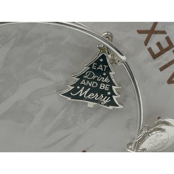 Alex and Ani EAT, DRINK, AND BE MERRY Shiny Silver Charm Bangle Bracelet New - Picture 3 of 13